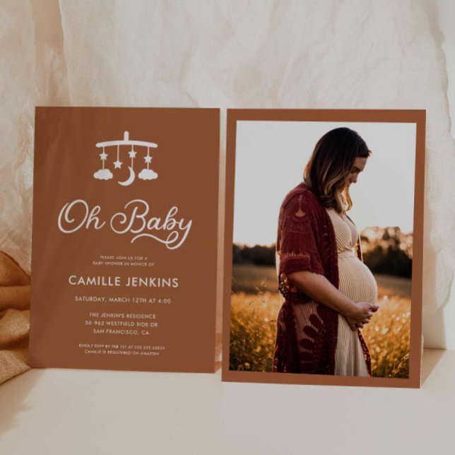 Invitation minimaliste Oh Baby shower moderne (Modern Minimal Oh Baby Shower Photo Invitation)