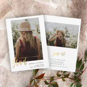 Invitation Minimaliste Or Script 2 Photo Graduation