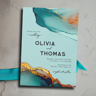 Invitation Minimaliste Orange Turquoise Mariage de automne de