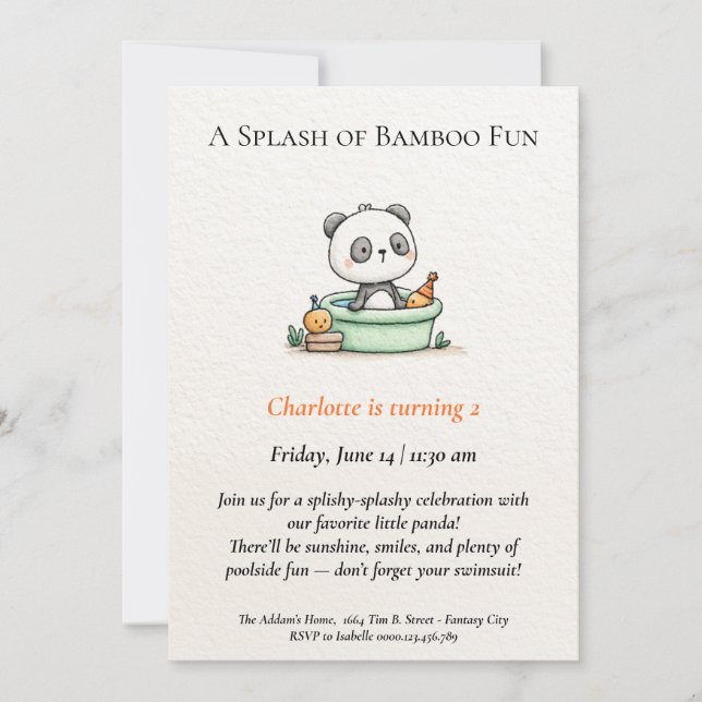 Invitation minimaliste Panda Pool (Devant)