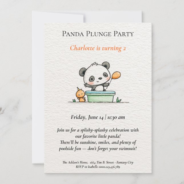 Invitation minimaliste Panda Pool (Devant)