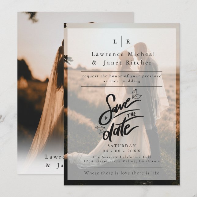 Invitation minimaliste photo blanche moderne (Devant / Derrière)