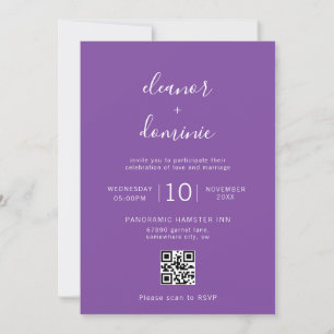 Invitation Minimaliste photo violet RSVP QR Code Mariage