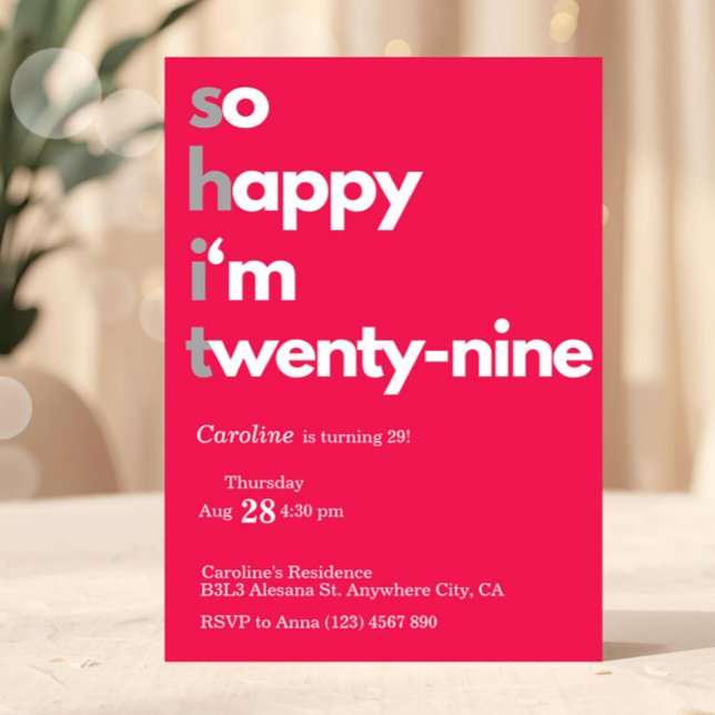 Invitation minimaliste pour 29e anniversaire Moder (Minimalist 29th Birthday Invitation)