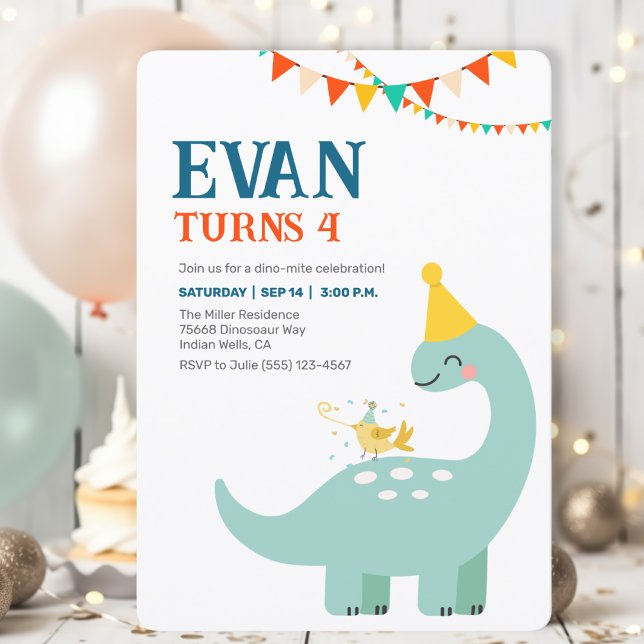 Invitation minimaliste pour l'anniversaire des gar (Modern minimalistic invitation. Personalize and set the tone for a dino-mite event!)