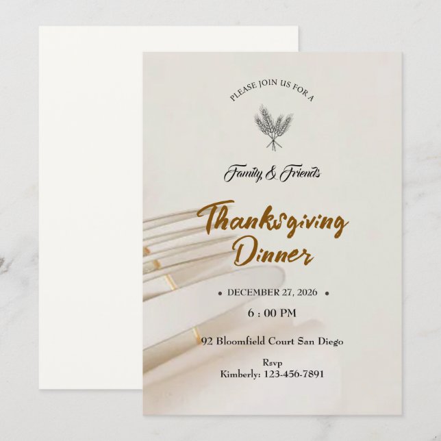 Invitation minimaliste pour Thanksgiving (Devant / Derrière)