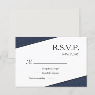 Invitation Minimaliste rayures gris blanc bleu marine svp rép