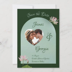 Invitation Minimaliste rose et lotus vert doux enregistrer la