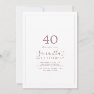 Invitation minimaliste Rose Gold 40th Birthday