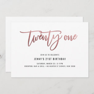 Invitation minimaliste Rose Gold Foil 21e annivers