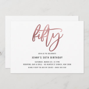 Invitation minimaliste Rose Gold Foil 50e annivers