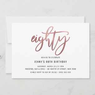 Invitation minimaliste Rose Gold Foil 80e annivers