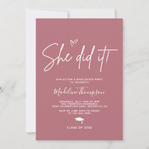 Invitation Minimaliste Rose Gold Photo Elle l'a fait Graduati