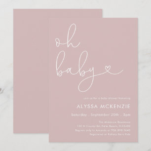 Invitation minimaliste rose pour Baby Shower Moder