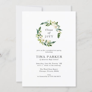 Invitation Minimaliste Roses Blanches Verdure Photo Graduatio