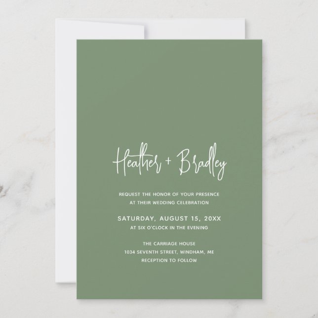 Invitation Minimaliste Sage Vert Mariage moderne (Devant)