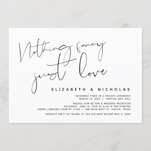 Invitation Minimaliste Script Noir, Mariage Fête d'Elopement