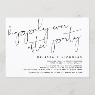 Invitation Minimaliste Script Noir, Mariage Fuite de Noces