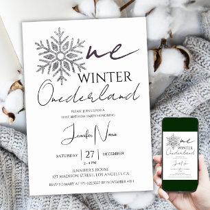 Invitation Minimaliste Silver Winter ONE derland 1er annivers
