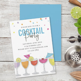 Invitation Minimaliste Simple Cocktail Party Modern Blue