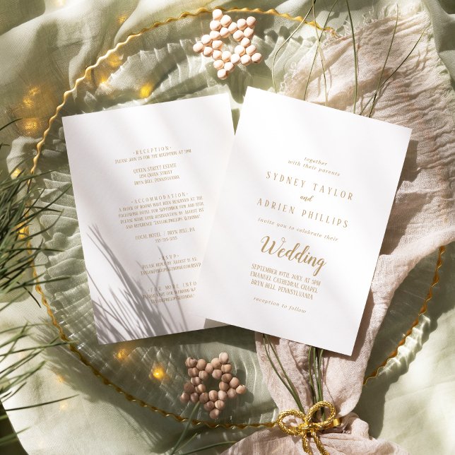 Invitation Minimaliste simple|Mariage avant et arrière Gold (Créateur téléchargé)