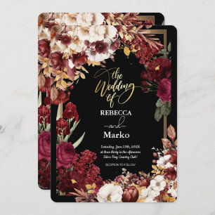 Invitation Minimaliste simple Rose rouge, Gold Frame invitati