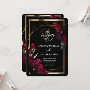 Invitation Minimaliste simple Rose rouge, Gold Frame invitati