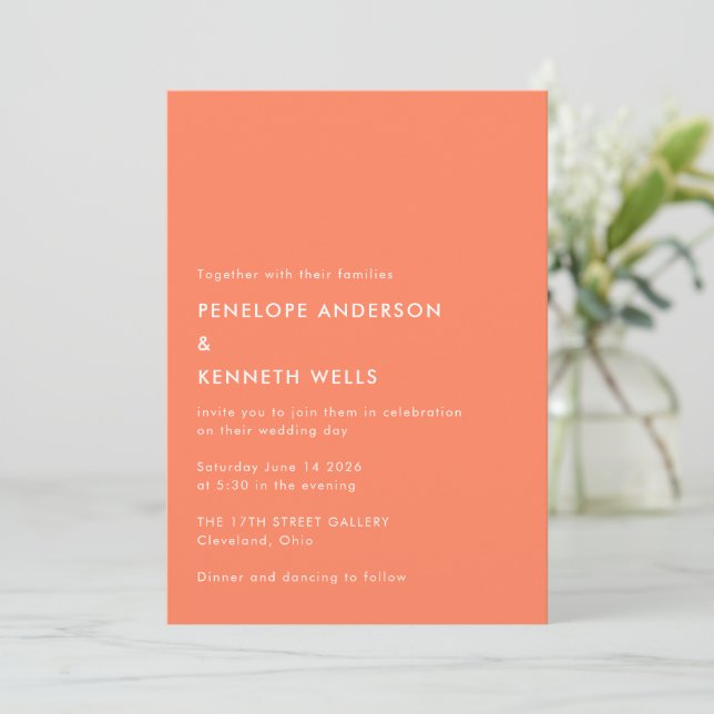 Invitation Minimaliste simple Tangerine Mariage orange (Debout devant)