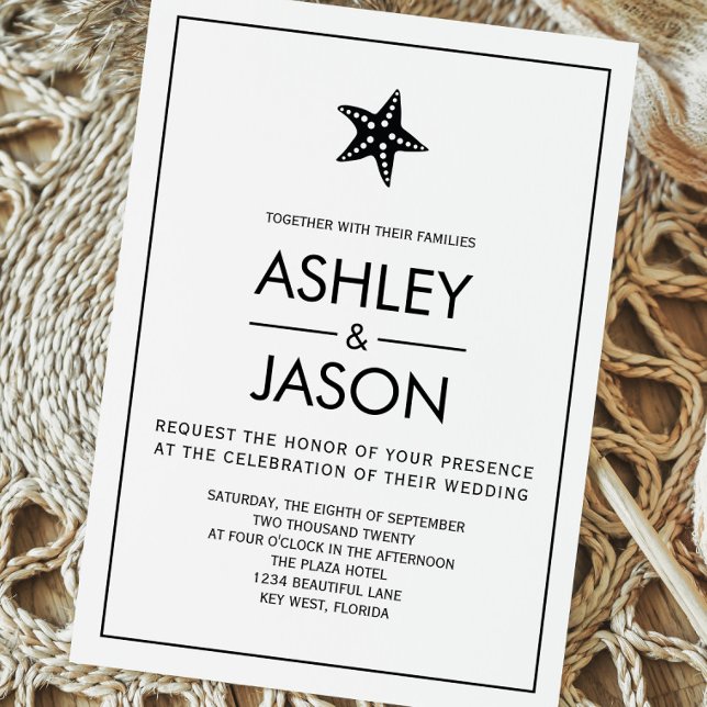 Invitation minimaliste Starfish Beach Wedding (Créateur téléchargé)