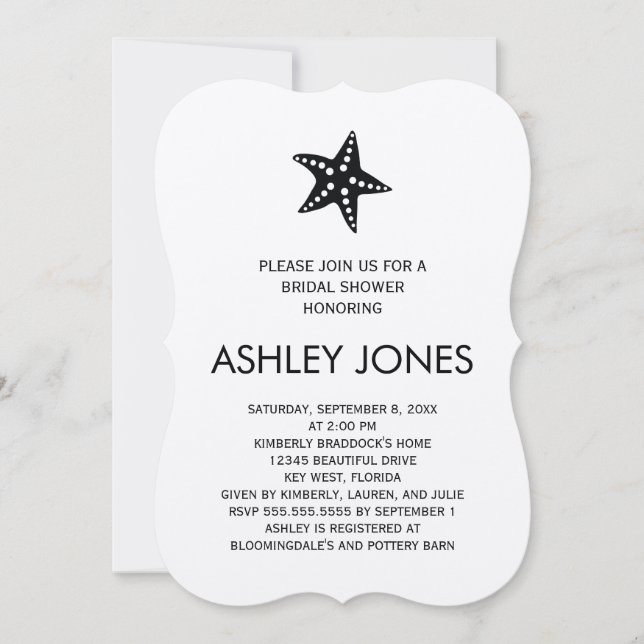 Invitation minimaliste Starfish Bridal Douche Kraf (Devant)