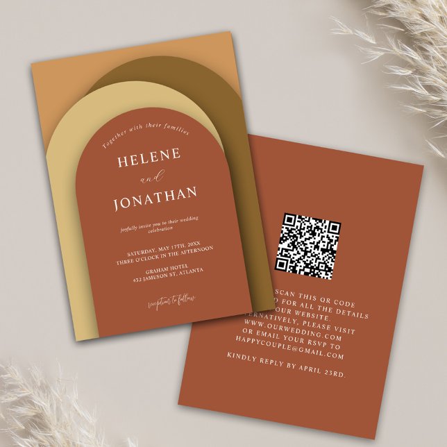 Invitation Minimaliste Terracotta moderne QR Code Mariage (Créateur téléchargé)