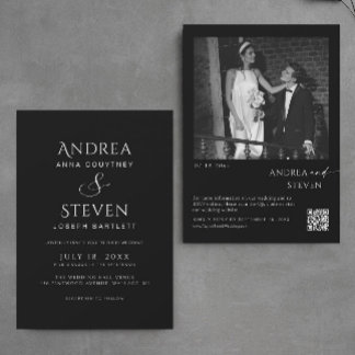 Invitation Minimaliste tout en un Mariage noir