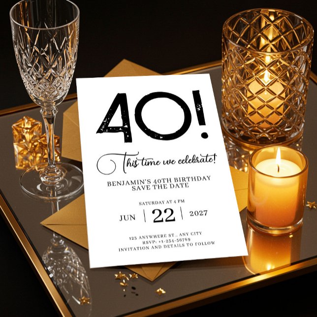 Invitation Minimaliste unique Enregistrer la date 40e anniver (Digital Save The Date Birthday Template, Electronic Save The Date, Birthday Invitation, Unique )