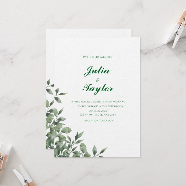 Invitation Minimaliste Vert Doux (Devant/Arrière en situation)