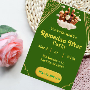 Invitation minimaliste verte et dorée pour Iftar d