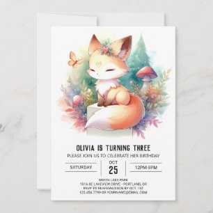 Invitation Minimaliste Woodland Fox Anniversaire numérique