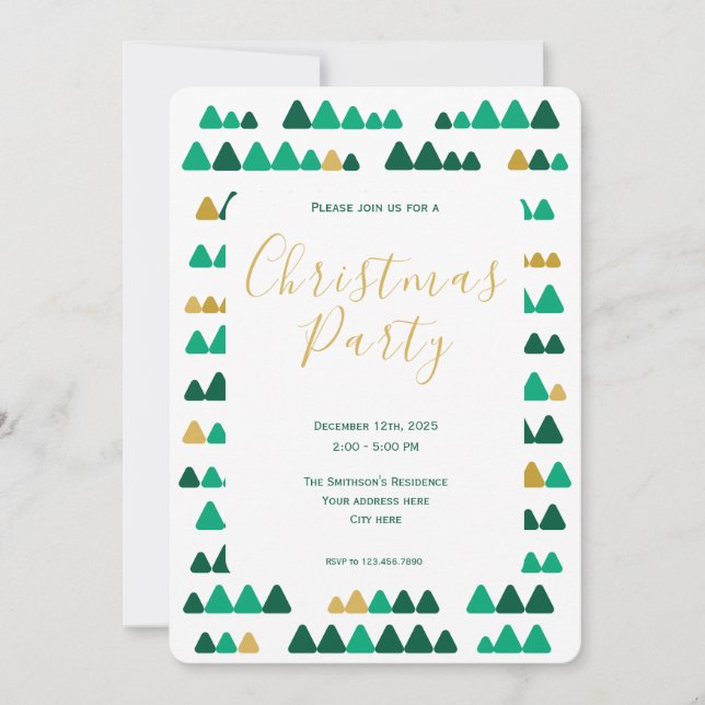Invitation Minimalistic Green & Golden Woods Christmas 5"x7" (Devant)