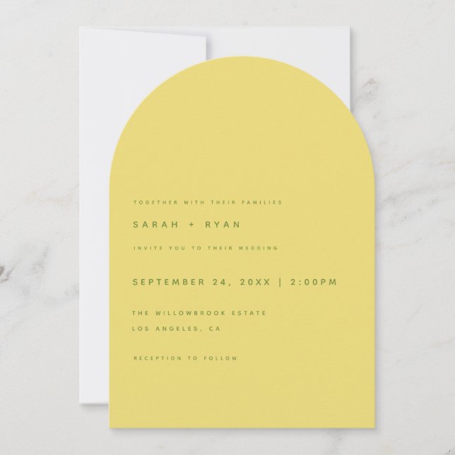 Invitation Minimalistic Modern Lemon Yellow Arch Wedding (Devant)