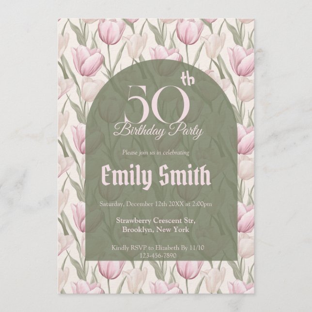 Invitation Minimalistic Tulip Themed Custom Birthday (Devant)