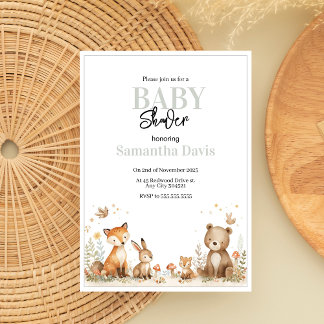 Invitation Minimalistic Woodland Animals Baby Shower