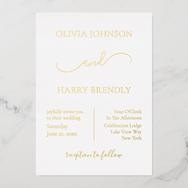 Invitation minime Mariage moderne Real Gold Foil (Recto)