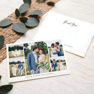 Invitation Minimum 5 photo Collage blanc Mariage de script de