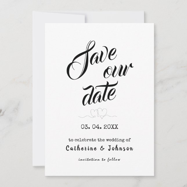 Invitation MINIMUM ENREGISTRER NOTRE DATE texte calligraphie (Devant)