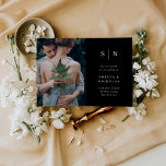 Invitation Minimum et chic | Black Photo Wedding<br><div class="desc">Ces invitations de mariage élégantes et modernes présentent un design de texte simple en noir et blanc qui respire le style minimaliste, avec deux de vos photos personnelles préférées. D'autres détails mariages ou le site Web peuvent aller à l'arrière. Ajoutez vos initiales ou votre monogramme pour les rendre complètement vôtres....</div>