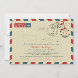 Invitation Minnesota et New York Airmail Fête de l'mariée