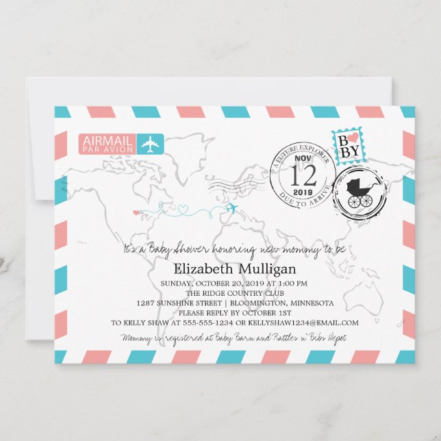 Invitation Minnesota Europe Airmail | Baby shower (Devant)