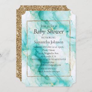 Invitation Mint Aqua Glam Elegant Marbre Or