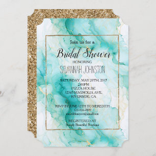 Invitation Mint Aqua Glam Elegant Marbre Or