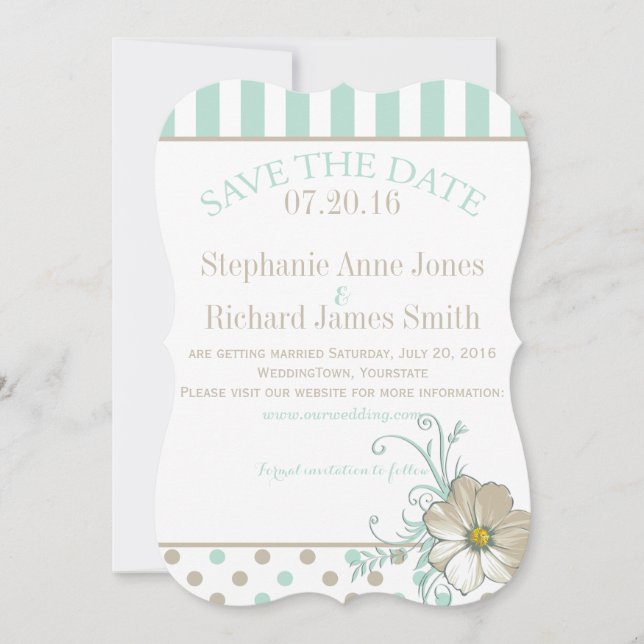 Invitation MINT BISQUE POINTS RAYURES Enregistrer la date (Devant)