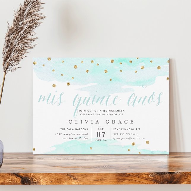 Invitation Mint Confetti Pop | Quinceanera (Créateur téléchargé)
